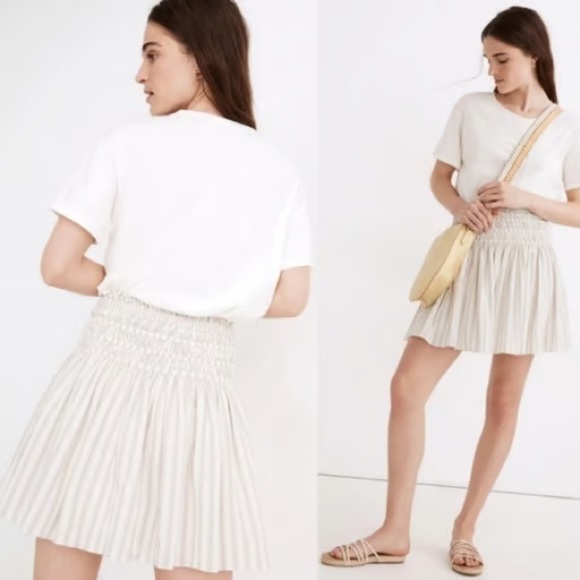 Madewell Women Skirt Small Smocked Pull On Mini Cool Fog Striped Coastal Cowgirl - Picture 1 of 11